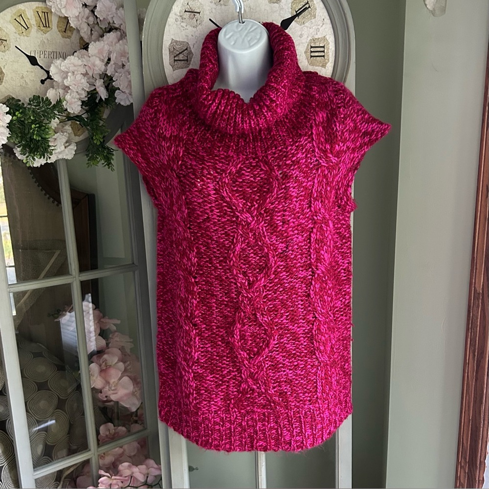 Women’s New York Confess Cowl Neck Short Sleeve Sweater Bright Pink Size L